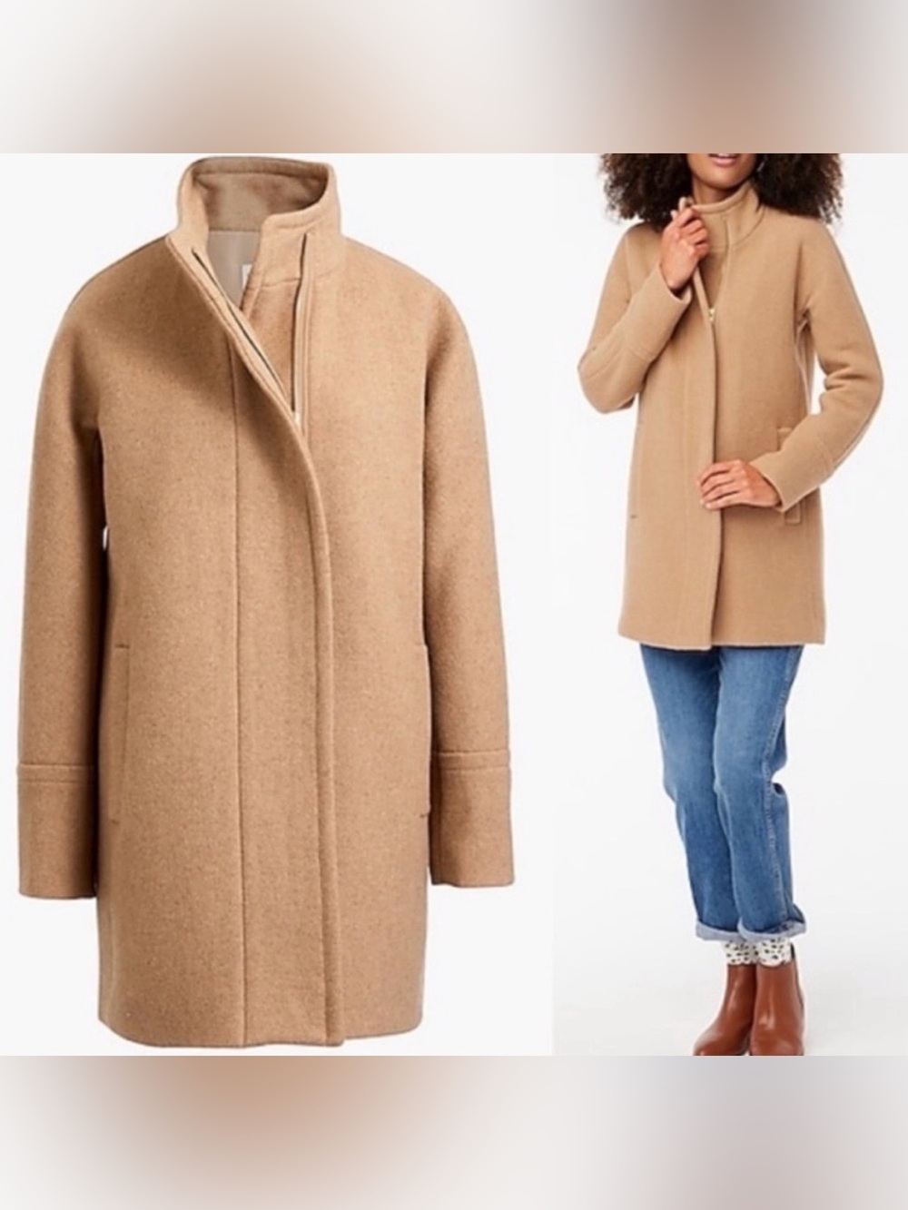 J.Crew City Coat Wool Side Zip Classic Camel Wool Blend Coat Size 0